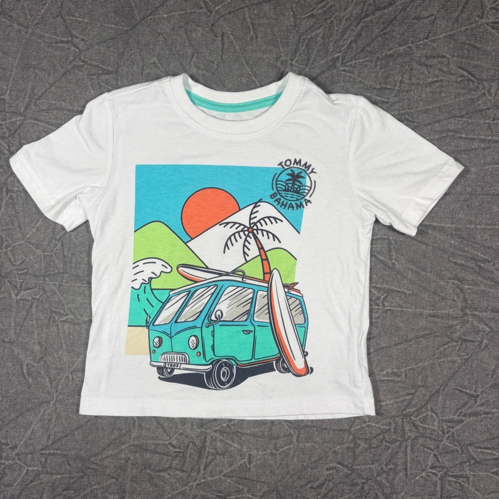 Tommy Bahama Boys White Surf Van Graphic T-Shirt Short Sleeve Tee 2T